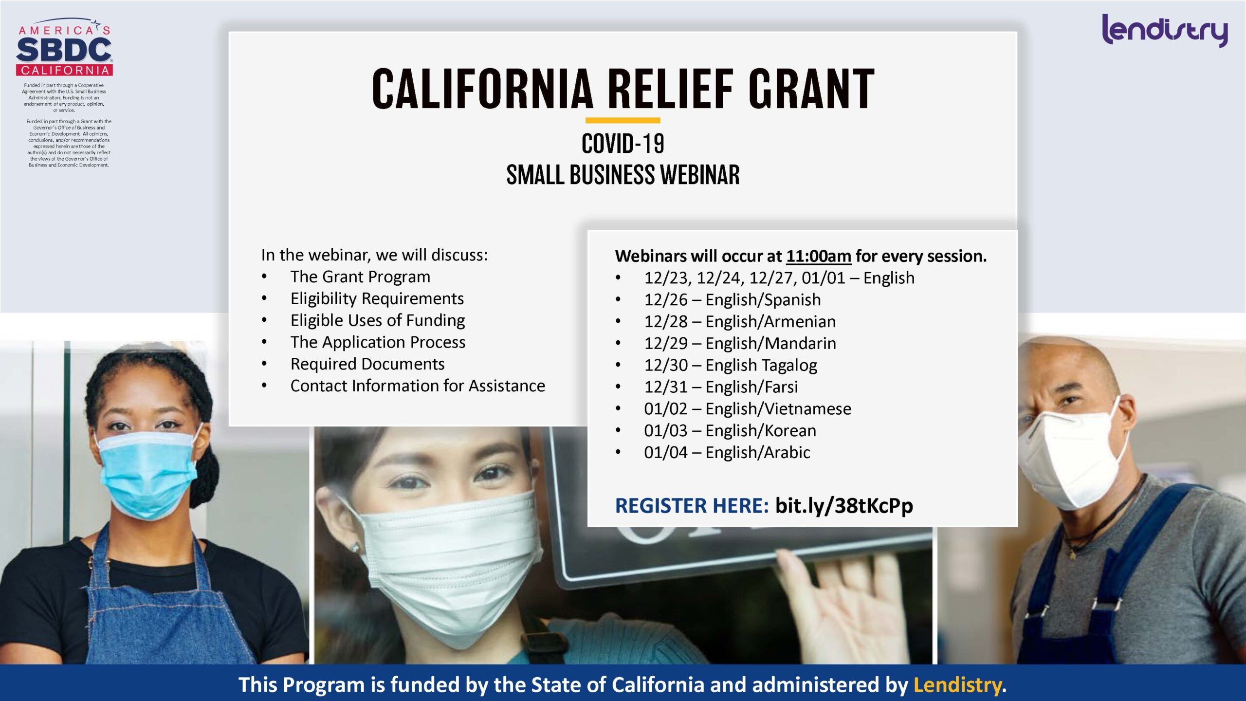 California Relief Grant Webinar by SBDC Schedule