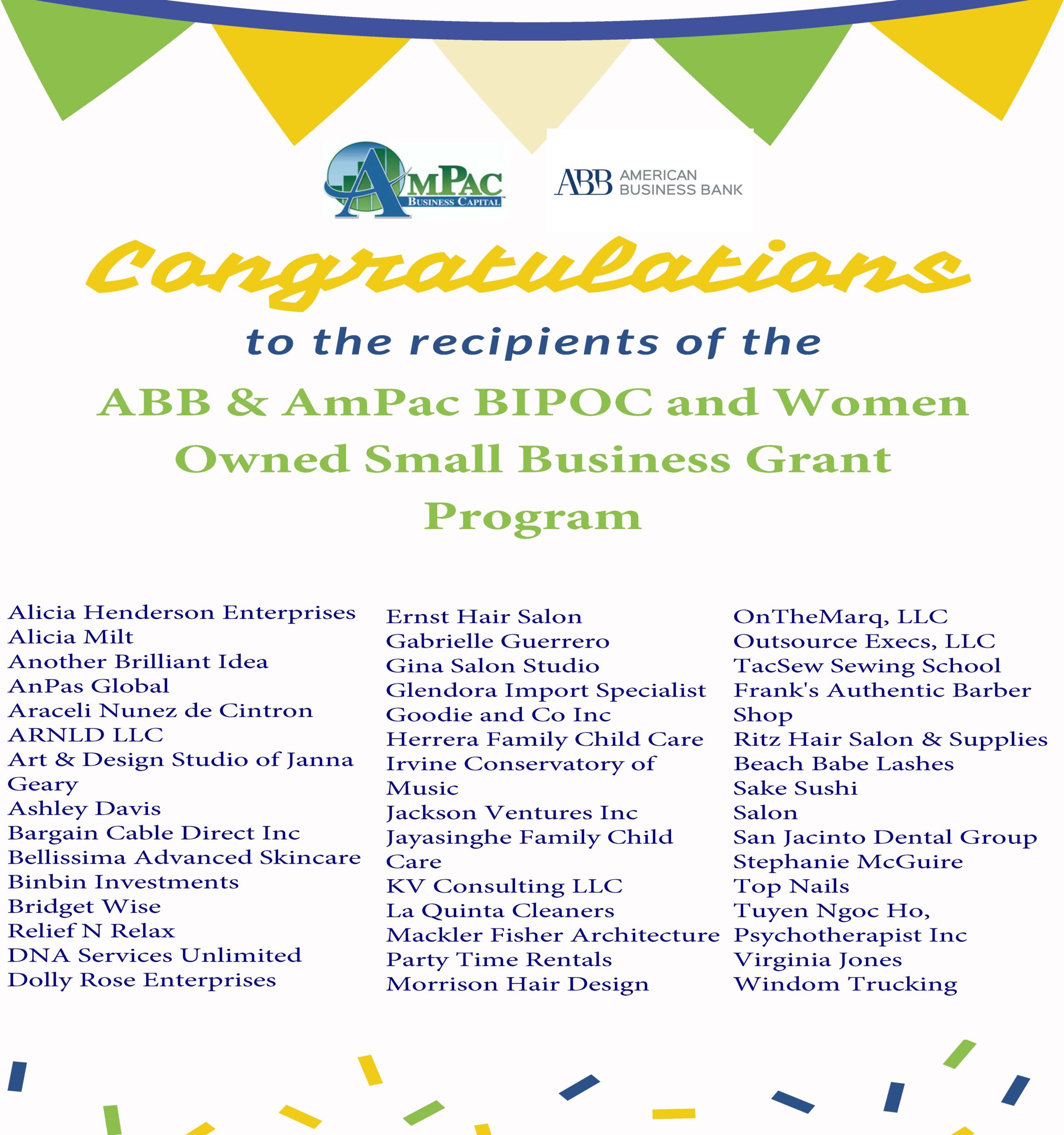 ABB & AmPac Grant Awardees List